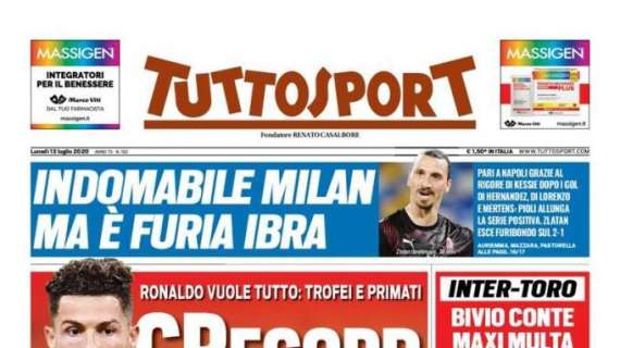 PRIMA PAGINA - Tuttosport: "Indomabile Milan, ma è furia Ibra"
