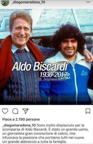 FOTO - Maradona ricorda Biscardi: "Grande uomo e conoscitore di calcio, infuocava la passione"