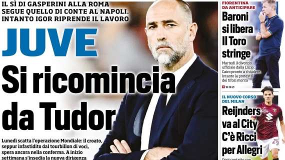 Juve nel caos allenatori, Tuttosport: "Si ricomincia da Tudor"