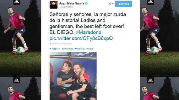 FOTO - Mata su Twitter con Maradona: "Insieme al miglior piede sinistro di sempre"