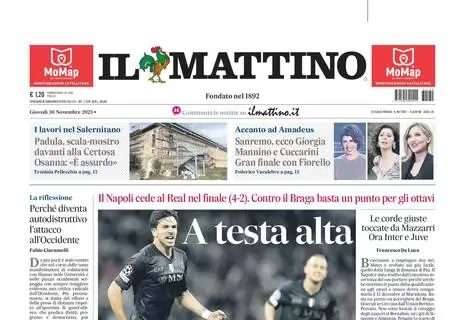 PRIMA PAGINA - Il Mattino: "A testa alta"