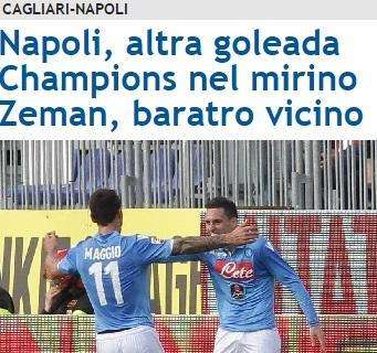 FOTO - Il titolo di Sportmediaset: "Napoli, altra goleada. Champions nel mirino"