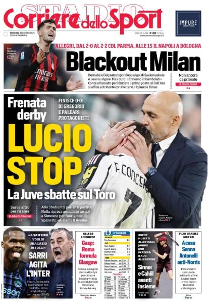 Corriere dello Sport: "Lucio stop, la Juve sbatte sul Toro"