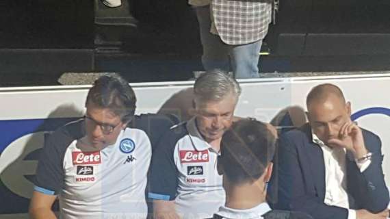FOTO TN - Colloquio tra Ancelotti, il figlio Davide, Giuntoli e Pompilio dopo l'amichevole col Chievo