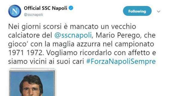Il Napoli ricorda Mario Perego: "Siamo vicini ai suoi cari"