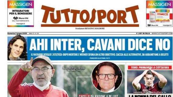 PRIMA PAGINA - Tuttosport: "Inter, dopo Mertens sfuma anche Cavani"