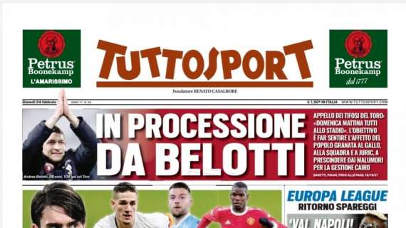 PRIMA PAGINA - Tuttosport: "Vai, Napoli! Ti spinge Maradona"