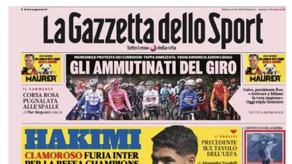 PRIMA PAGINA - L'apertura della Gazzetta dello Sport su Hakimi: "Era negativo?"