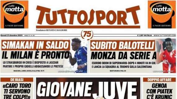 PRIMA PAGINA - Tuttosport: "Juve-Rovella e Piatek al Genoa"