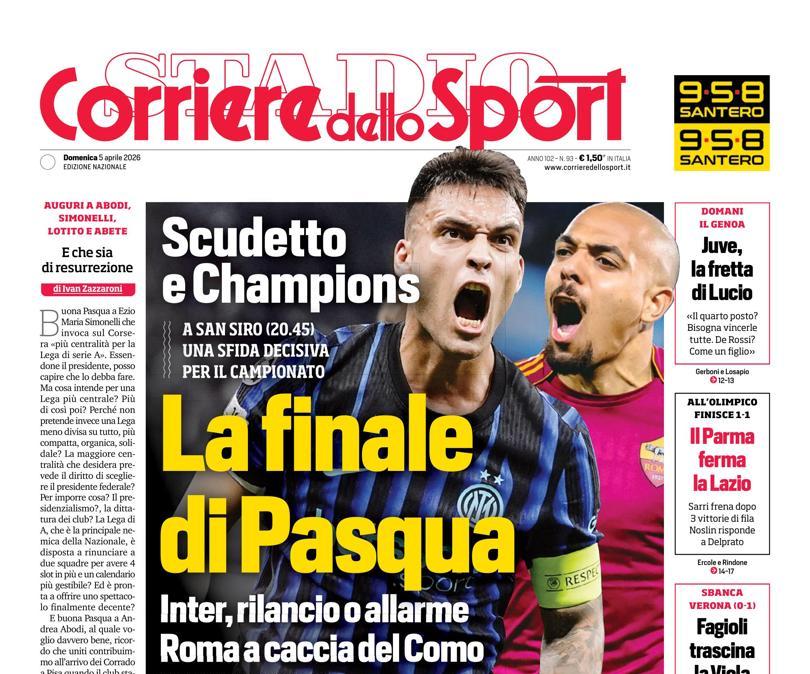 Inter-Roma sul Corriere dello Sport: "La finale di Pasqua"