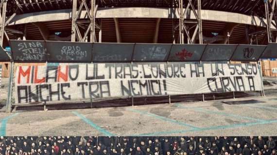 FOTO - "Gli Ultras non si toccano", solidarietà Milan-Napoli sugli spalti: "L'onore ha un senso anche tra nemici"