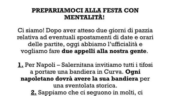 FOTO - Volantino Curva A: “Portate tutti una bandiera e non imbrattate e danneggiate la città!”