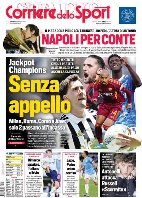 L'ultima passerella, Corriere dello Sport in taglio alto: "Napoli per Conte"