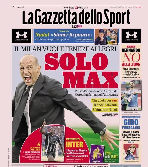 Allegri-Napoli, Gazzetta frena: "Solo Max per il Milan"