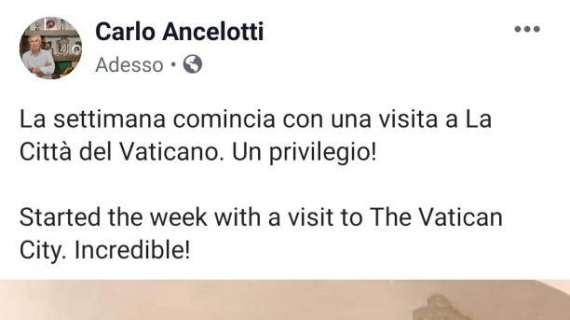 FOTO - Ancelotti in visita a La Città del Vaticano: lo scatto sorridente del mister 