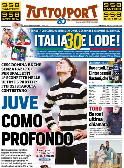Il gioco di parole di Tuttosport: "Juve, Como profondo"