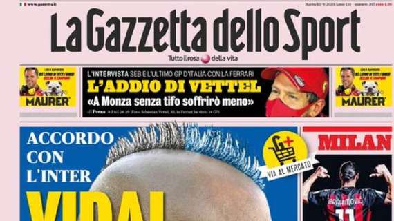 PRIMA PAGINA - Gazzetta: "Vidal dice sì all'Inter. La Juve sogna Suarez"