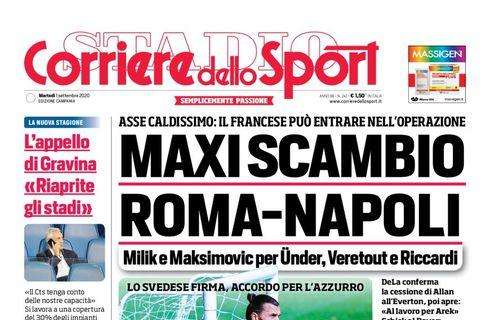PRIMA PAGINA - CdS: "Maxi scambio, Maksimovic e Milik alla Roma per Under e Veretout"