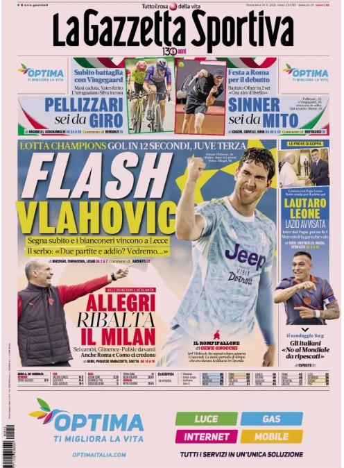 Lotta Champions, Gazzetta dello Sport: "Flash Vlahovic! Allegri ribalta il Milan"