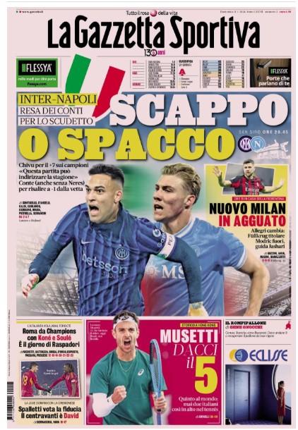La Gazzetta dello Sport su Inter-Napoli: "Scappo o spacco"