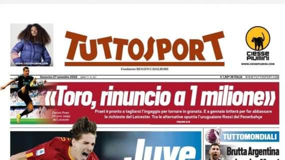 PRIMA PAGINA - Tuttosport: "Juve-Zaniolo. Non è finita!"