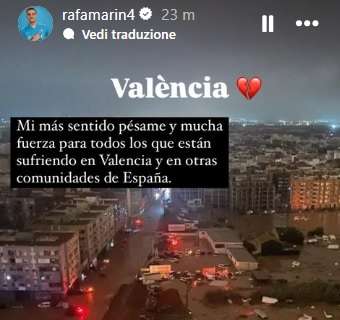 Alluvione a Valencia, Rafa Marin sui social: "Sentite condoglianze e tanta forza a chi soffre"