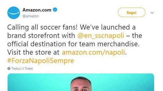 VIDEO - Amazon lancia la maglia del Napoli anche negli Usa, il tweet per 3 mln di followers!