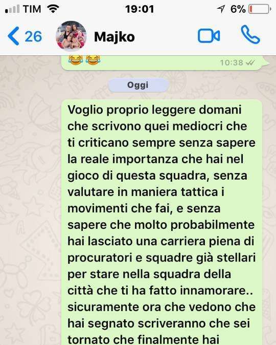 FOTO - Il messaggio su whatsapp di Santacroce per Hamsik: "Voglio leggere cosa scrivono quei mediocri..."