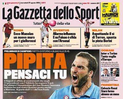 FOTO - GazzSport in prima pagina: "Pipita, pensaci tu"