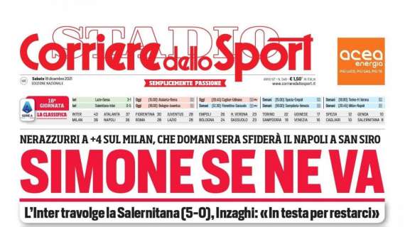 PRIMA PAGINA - Corriere dello Sport: "Simone se ne va"