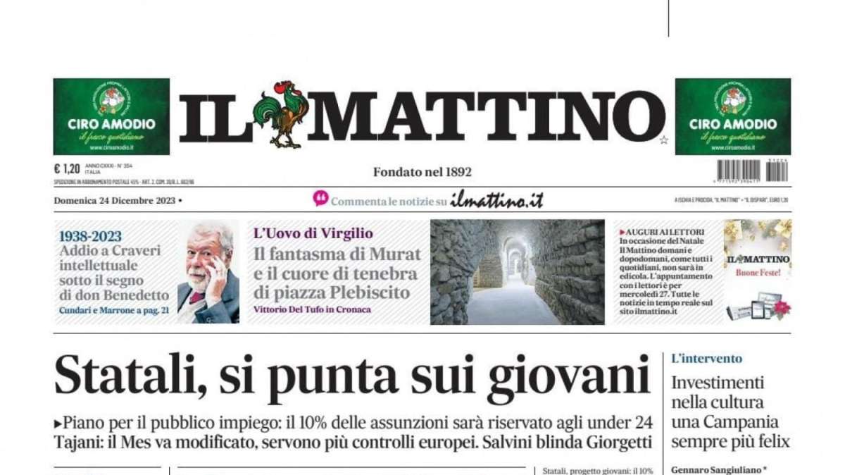 PRIMA PAGINA - Il Mattino: "Profondo rosso"