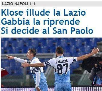 FOTO - Pari show all'Olimpico tra Lazio e Napoli. Sportmediaset titola: "Si decide al San Paolo"