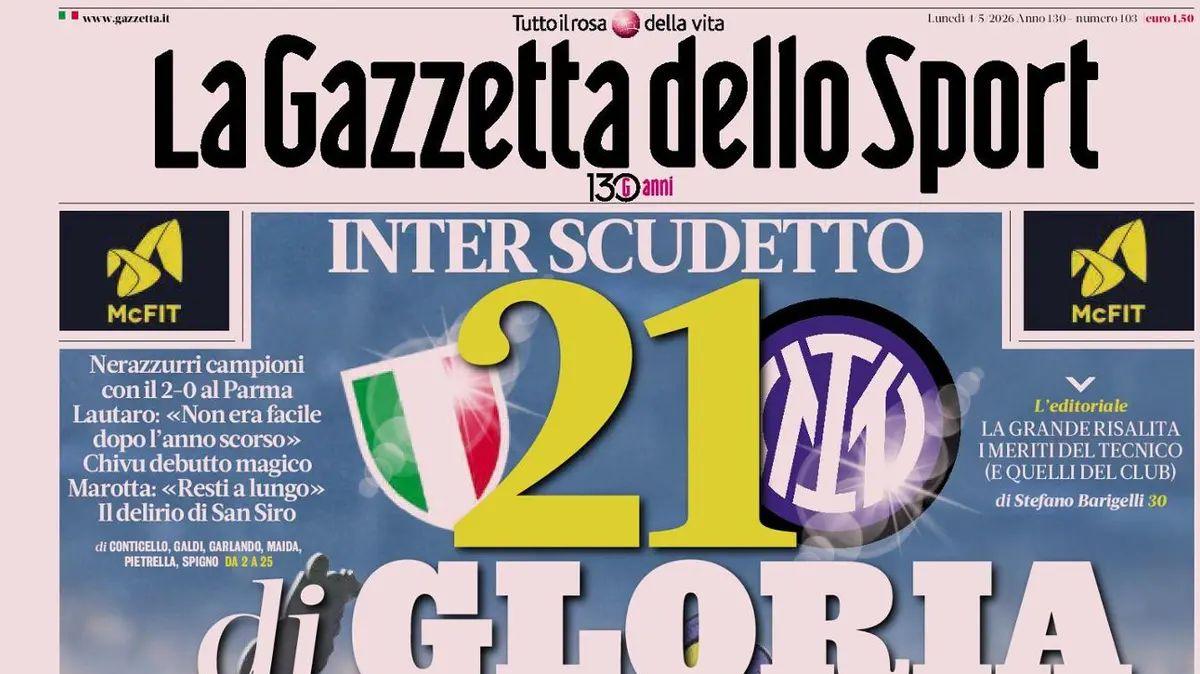 La Gazzetta dello Sport: "Inter Scudetto, 21 di gloria"