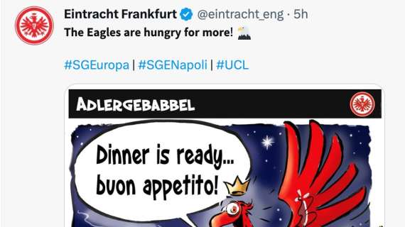 FOTO - "Cena pronta, buon appetito", l'aquila si divora la pizza sui social dell'Eintracht