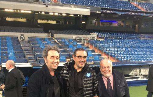 FOTO - De Laurentiis al Bernabeu con Sarri e Sorrentino: "A Madrid in buona compagnia"