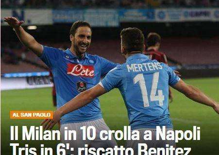FOTO - Il titolo della Gazzetta: "Tris in 6': riscatto Benitez. Milan in 10 crolla a Napoli"
