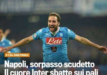 FOTO - Gazzetta apre: "Napoli, sorpasso scudetto! Il cuore dell'Inter sbatte sui pali"