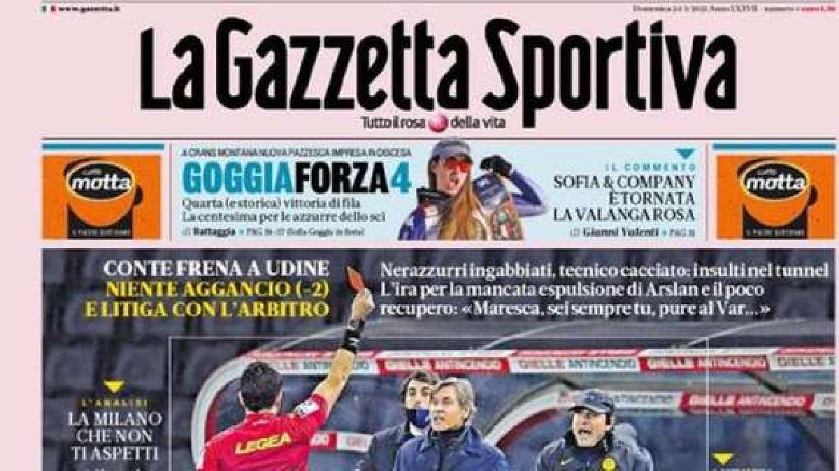 PRIMA PAGINA - Gazzetta: L'Inter vede rosso. Milan, metà scudetto