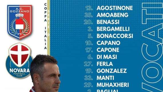 Gli Azzurri convocati per la partita di Coppa Italia  GOZZANO - NOVARA