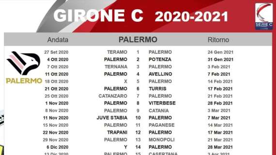 Palermo, il calendario completo 2020/2021