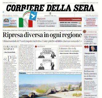 Corriere della Sera in apertura: "Ripresa diversa in ogni regione"