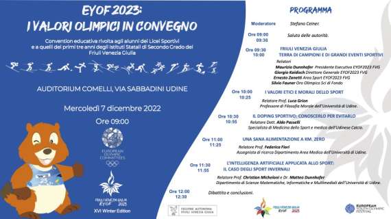Mercoledì 7 dicembre a Udine la Convention Educativa "I VALORI OLIMPICI IN CONVEGNO"