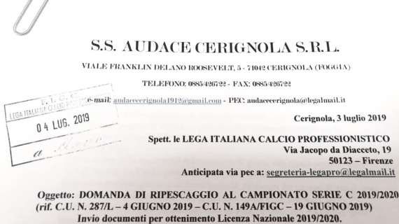 UFFICIALE: Audace Cerignola ha presentato domanda di ripescaggio in C!