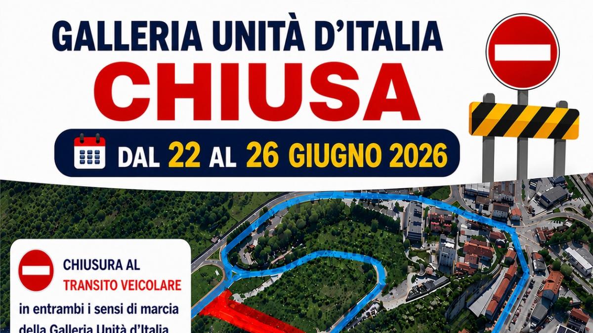 Potenza, chiusura temporanea della Galleria Unità d’Italia dal 22 al 26 giugno 2026 per lavori