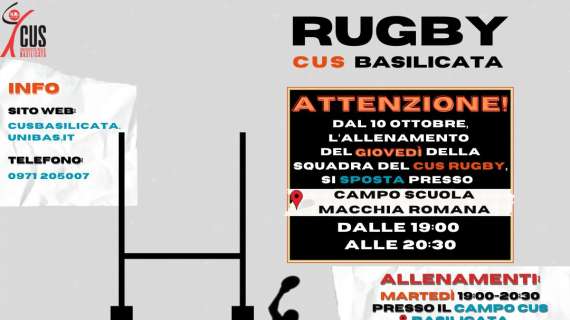 Rugby, il CUS Basilicata riprende gli allenamenti al Campo "Donato Sabia"