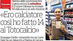 Un ex calciatore della Lazio fa "14" al Totocalcio e vince...