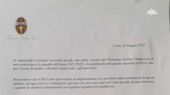 Ternana, Cristiano Lucarelli firma la lettera di intenti con il club umbro