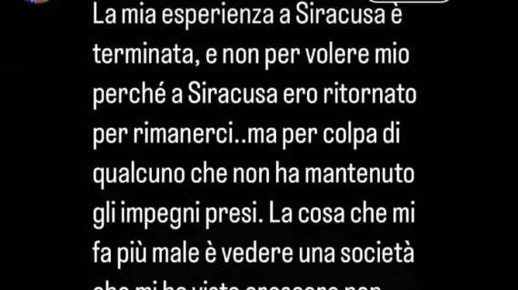 Marco Palermo attacca pesantemente il Siracusa: "La società non ha avuto rispetto nei miei confronti"