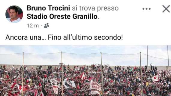 Reggina, Trocini sui social: "Ancora una...Fino all'ultimo secondo!"