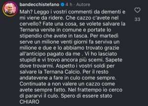 Bandecchi attacca i leoni da tastiera: "Portate il vostro stipendio per salvare la squadra: vi ho lasciato stupidi e vi trovo ancora più scemi"